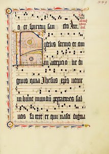 Bir Antiphonary, Almanca, 15. yüzyılın ikinci çeyreğine ait Baş Harfi F ile El Yazması Yaprağı. by Unbekannt
