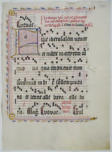 Bir Antiphonary, Almanca, 15. yüzyılın ikinci çeyreğine ait Baş Harfi F ile El Yazması Yaprağı. by Unbekannt