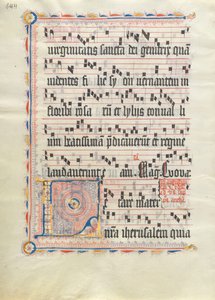 Bir Antiphonary, Almanca, 15. yüzyılın ikinci çeyreğinden baş harfi L olan El Yazması Yaprağı. by Unbekannt
