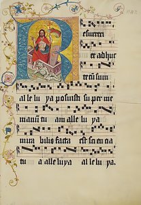 İlk R ile El Yazması Yaprağı, Kademeli, Almanca, 15. yüzyılın ikinci çeyreğinden. by Unbekannt