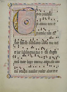 Bir Antiphonary, Almanca, 15. yüzyılın ikinci çeyreğine ait Baş Harfi ile El Yazması Yaprağı. by Unbekannt
