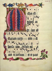 Baş Harfi M ile El Yazması Yaprağı, bir Antiphonary