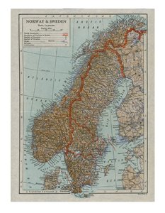 Norveç ve İsveç haritası, c19. yüzyıl by Unbekannt