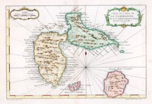 Karayip adası Guadeloupe, c1764 haritası by Unbekannt