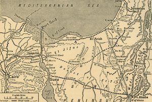 Map of the Turkish attack on the Suez Canal, Egypt, First World War, 1915, c1920.  by Unbekannt