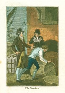 Tüccar ve katibi, limanda bir depoda malları kontrol ediyor, 1823 by Unbekannt