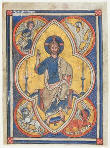 Bir Mezmurdan Kesilmiş Minyatür: Dört Evanjelistin Sembolleriyle Majesteleri İsa, c. 1235. by Unbekannt