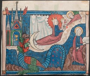 Kıyamet El Yazmasından Minyatür: Güneşle Giyen Kadın, c. 1295. by Unbekannt