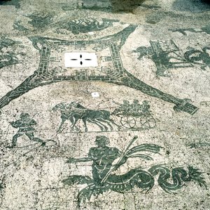Mozaik, yolcularla katırların çektiği arabalar, Cisarii. 1. yüzyıl by Unbekannt