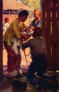 Bayan Judson, Çocuğunu Zincirli Kocasına Götürüyor, c1912 by Unbekannt