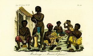 Muchicongo erkekleri ve birçok eş, bir kulübenin dışında, Angola by Unbekannt