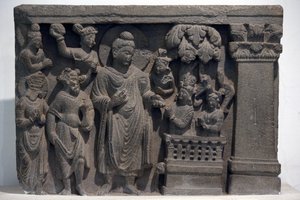 Hindistan Ulusal Müzesi, Delhi. Naga-Kalika ile Buda. Gandhara, MS 2. yüzyıl, Taş. Mayo College müzesinden ödünç alınmış, Ajmer. Hindistan. by Unbekannt