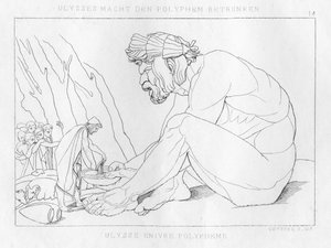 Odysseus Polyfemos ile içiyor, tepegöz, c1833 by Unbekannt