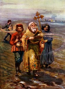 Ortodoks rahip toprağı kutsuyor, Rusya by Unbekannt