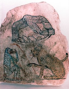 Ostracon Parçası, Çita, Kuş ve Maymun, Mısır by Unbekannt