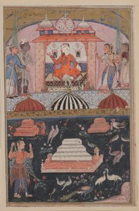 Bir Papağan Masallarından Sayfa Tuti-nama: İlk gece: Tüccar duyar, c. 1560. by Unbekannt