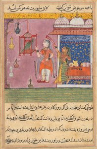 Bir Papağan Masallarından Sayfa Tuti-nama: Ondokuzuncu gece: Papağan adresleri..., c. 1560. by Unbekannt