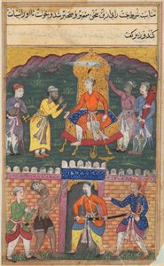 Bir Papağan Masallarından Sayfa Tuti-nama: Yedinci gece: Vezir kralı vazgeçirir..., c. 1560. by Unbekannt