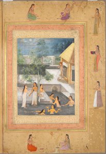 Geç Shah Jahan Albümünden Sayfa: Harem Gece Banyosu Sahnesi, c. 1653. by Unbekannt