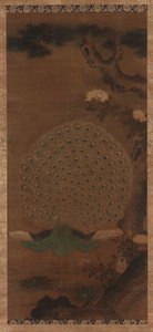 Tavus kuşu, şakayık ve çam, Edo dönemi, 1615-1868. by Unbekannt