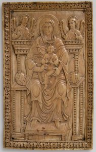 Enthroned Virgin ve Child ile Plaket, Karolenj, 850-875. by Unbekannt