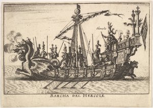Levha 1: Herkül Gemisi Barcha del Hercole, ejderha başlı pruva ve Herkül pl..., 1664. by Unbekannt