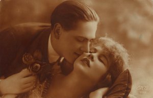 Sepya, romantik vintage çiftin kartpostal by Unbekannt