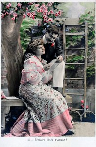 Premiere Aşk Mektubu, eski Fransız kartpostal, c1900 by Unbekannt
