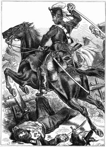 Prusya Hussar, çekilmiş kılıçla hücum ediyor, 1870-1871 Fransa-Prusya Savaşı by Unbekannt