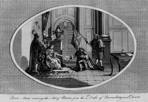 Queen Anne, Queensberry Dükü'nden Birlik Yasası'nı alıyor, 1707 1793 by Unbekannt
