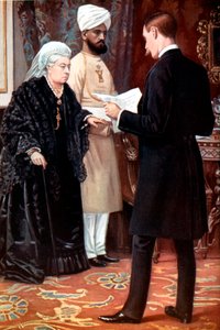 Kraliçe Victoria, 1899-1901 Boer Savaşı sırasında cepheden gelen bir gönderiyi dinliyor. by Unbekannt