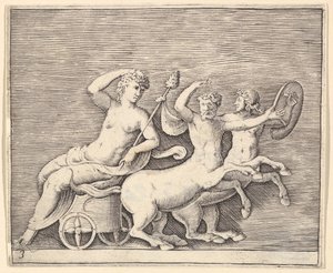 İki Centaur tarafından çizilen bir Arabada Yatan Kadın Figürü, yaklaşık olarak yayınlanmıştır. 1599-1622. by Unbekannt