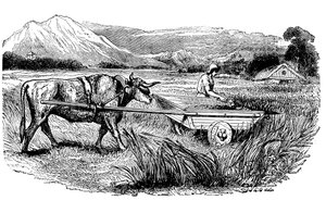 Pliny tarafından tarif edildiği gibi Roma hasat arabasının yeniden inşası, Gravür, 1860 by Unbekannt