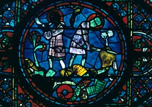 Roland kılıcını kırar ve kornasını çalar, vitray, Chartres Katedrali, Fransa, 1194-1260 by Unbekannt