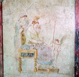 Afrodit, Eros ve Lütuflardan birinin Roma duvar resmi, 1. yüzyıl by Unbekannt
