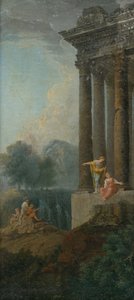 Antik Harabeler ve Asalarla Romantik Manzara by Unbekannt