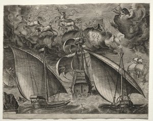 Yelkenli Gemiler: Phaeton ile Silahlı Üç-Master Arkasında Seyir İki Kadırga..., 1561-65. by Unbekannt