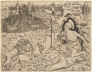 Bir Limanda İki Gemiyle Penitence'deki Aziz Jerome, c. 14801500. by Unbekannt