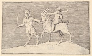 Bir Bebeğin Bindiği Satyr Lider Keçi, yayınlanmış yaklaşık. 1599-1622. by Unbekannt