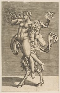 Sağ kolunu tutan bir periyi taşıyan Satyr, M.Ö. 1515-1600. by Unbekannt