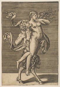 Sağ kolunu tutan bir periyi taşıyan Satyr, M.Ö. 1515-1600. by Unbekannt