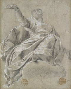 Bir bulutun üzerinde oturan kadın figürü, yukarıya bakıyor, 1600-1675 by Unbekannt