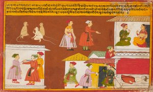 18. yüzyılın ortalarında bir Pancha Tantra el yazmasından bir kralın ölü yattığı evi koruyan hizmetçi by Unbekannt