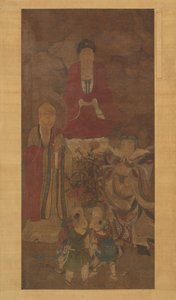 Shakyamuni, göksel kral luohan ve erkek çocuklarla, 17. yüzyılın başlarında. by Unbekannt