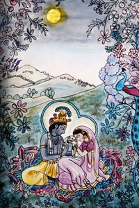 Iskcon tapınağında vitray: Krishna ve Rada, Londra, Grande-Bretagne by Unbekannt