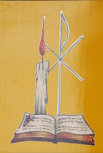 Vitray pencere. Sunak mumu ve İncil, Aneho, Togo by Unbekannt