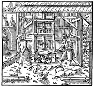 Daha fazla rafine etmek için bakır kupelasyon keklerini kırmak için damga, 1556 by Unbekannt