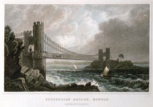 Conwy Halici üzerindeki asma köprü, Galler, c1840 by Unbekannt