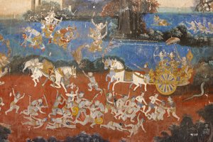 Sylver PagodaBu duvar resmi, klasik Hindu şiiri Ramayana, Phnom Penh, Kamboçya