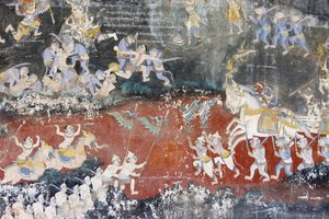 Sylver PagodaBu duvar resmi, klasik Hindu şiiri Ramayana, Phnom Penh, Kamboçya